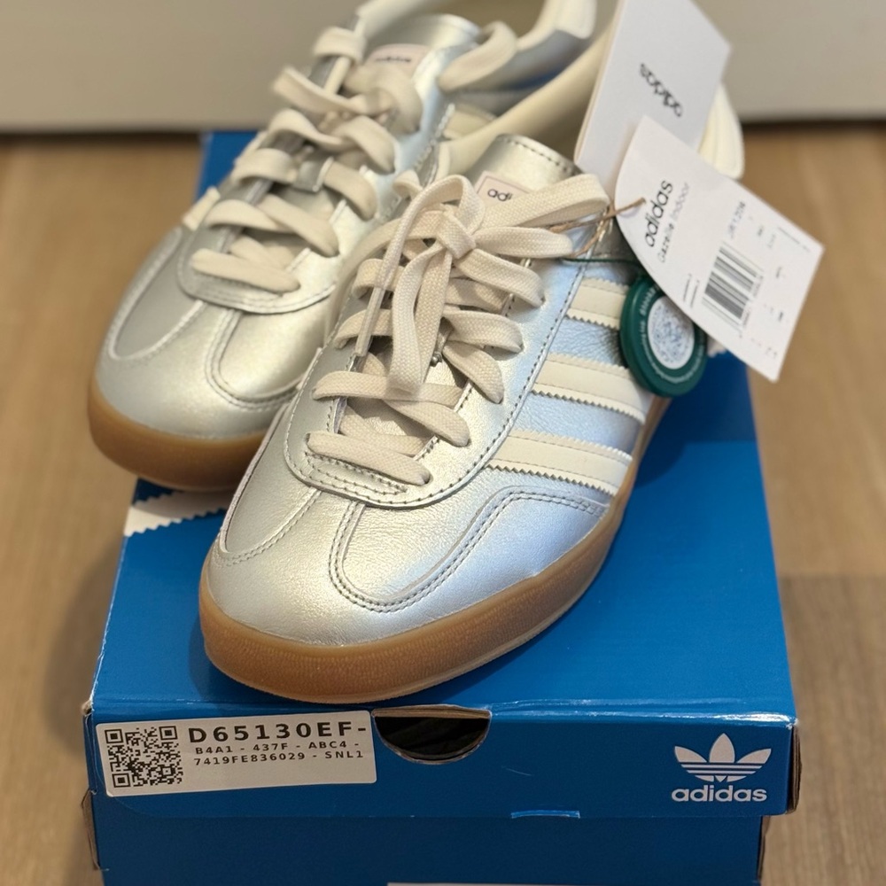 Adidas Metallic Silver and White Sneakers